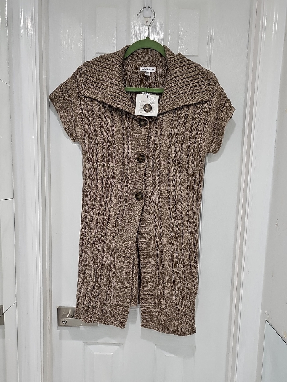 croft & barrow Brown Marled Cable-Knit Short Sleeve Cardigan